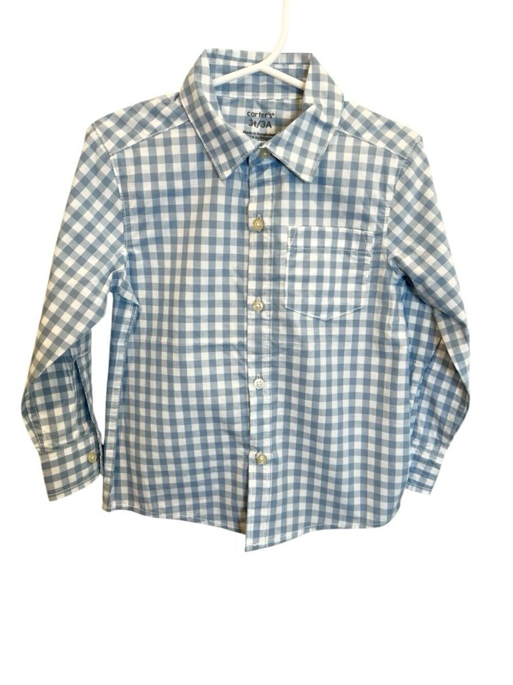 Carter’s Toddler Boys Size 3T Plaid Long Sleeve Button Front Shirt Blue White - Picture 3 of 11